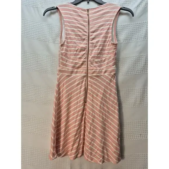 Rewind Dress Womens Size XS Pink White Stripe Mini Crew Neck Sleeveless Zip 7375 - Picture 6 of 7